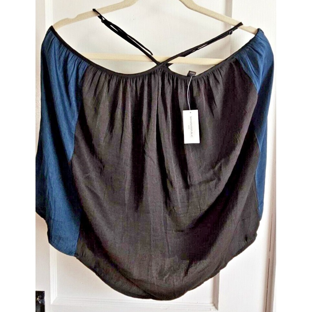 NWT Banana Republic sleeveless crop topâ halter neck Sz L blue black blocks